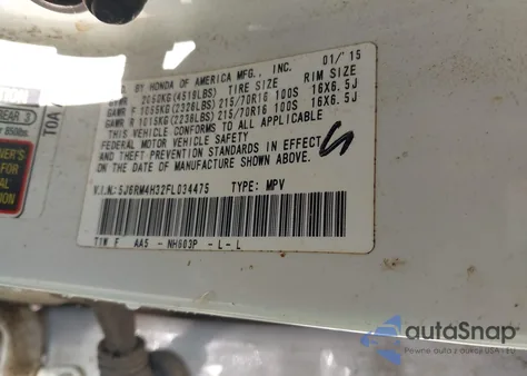 2015 Honda Cr-V Lx z USA, uszkodzony, nr VIN 5J6RM4H32FL034475